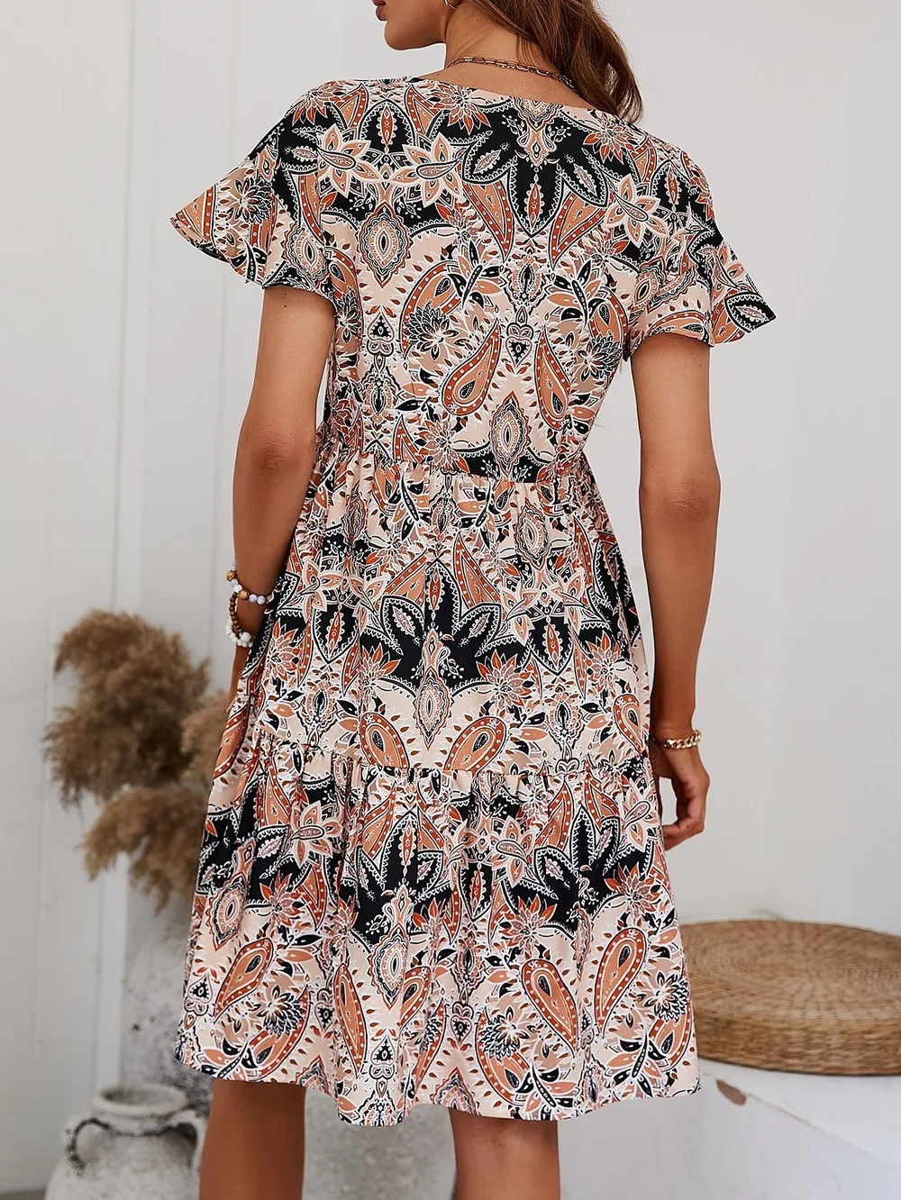 Printed V-Neck Tiered Dress, image 3