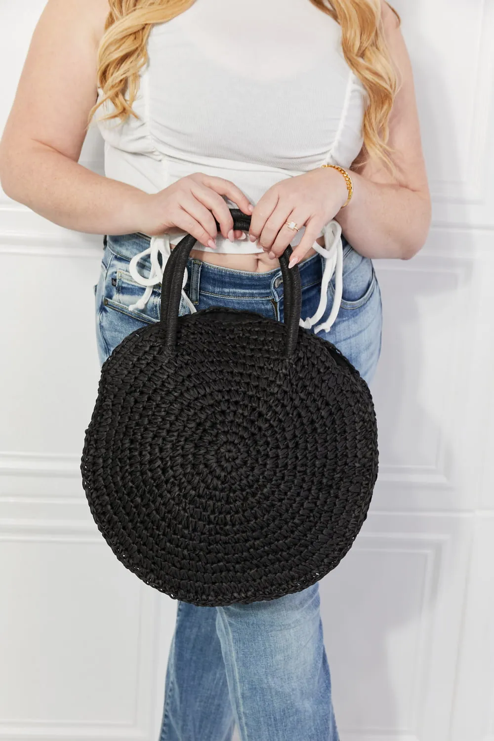Beach Date Straw Rattan Handbag in Black, image 4
