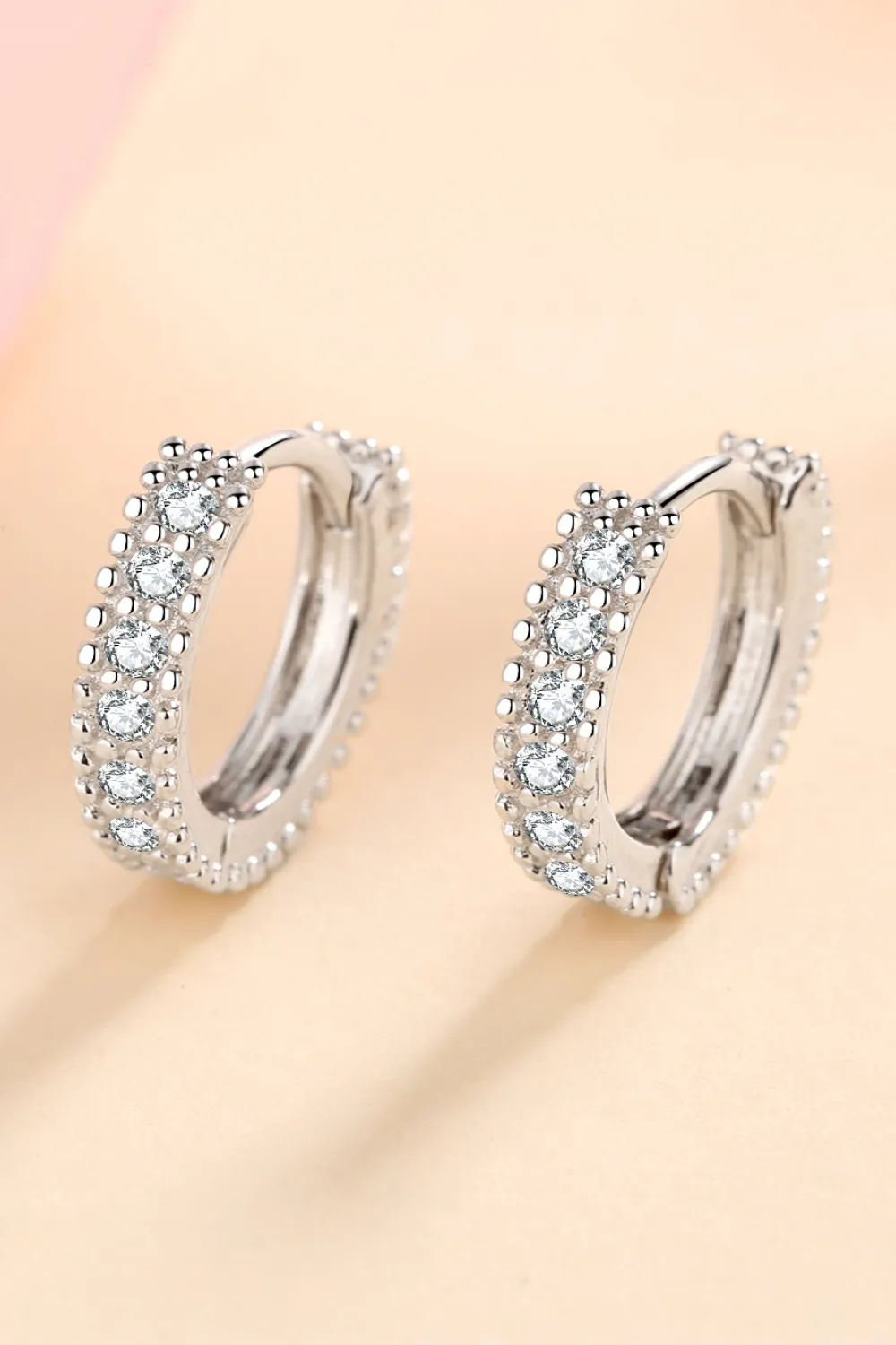 925 Sterling Silver Inlaid Moissanite Huggie Earrings, image 3