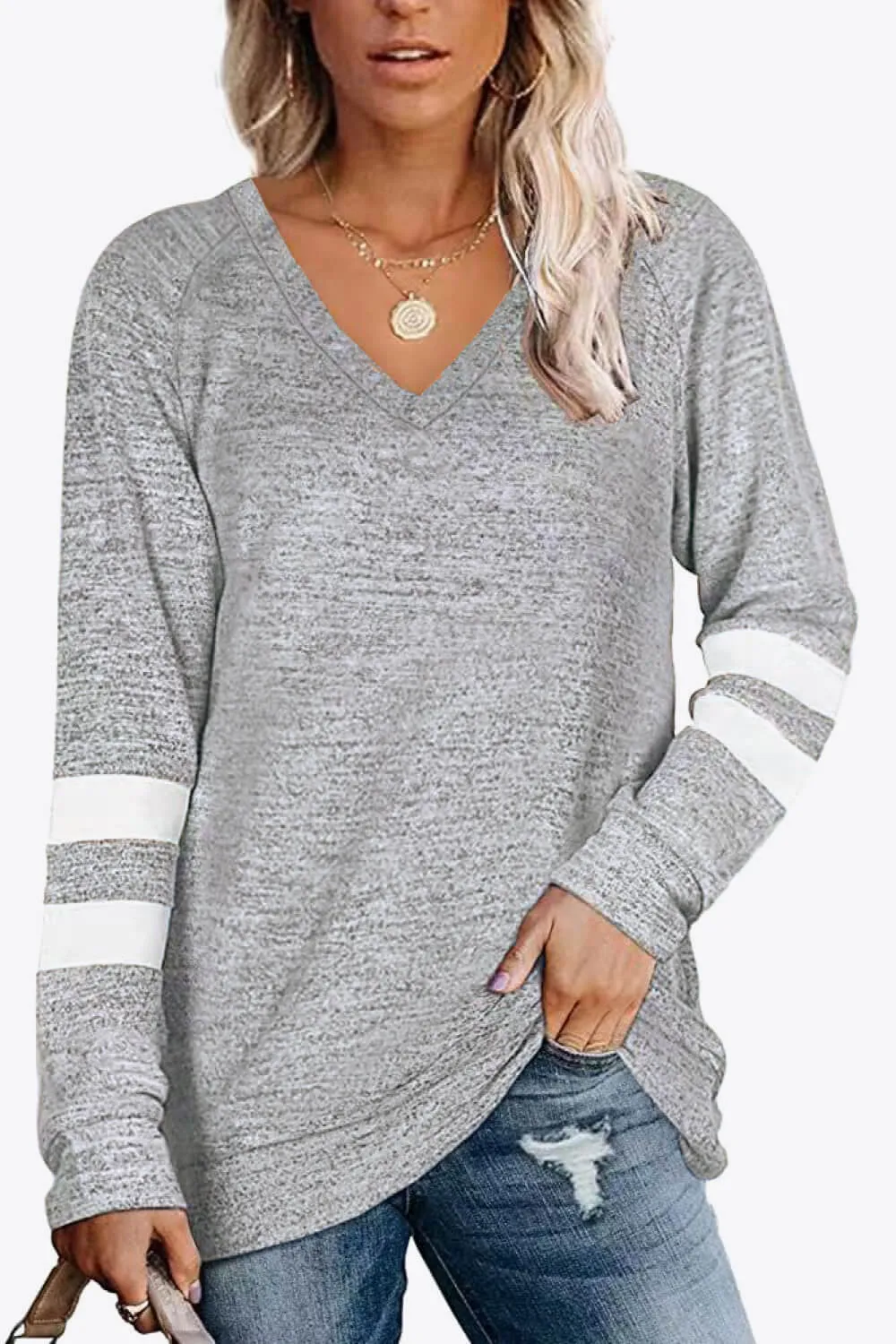 Striped Contrast Raglan Sleeve Top, image 19