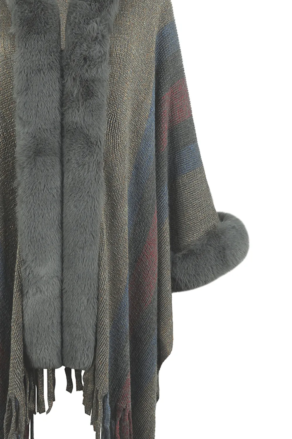 Color Block Fringe Detail Poncho, image 11