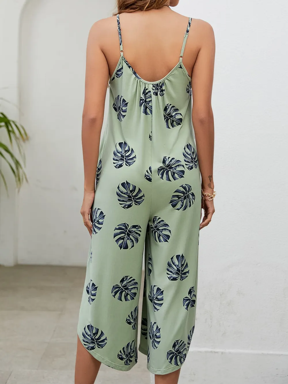 Botanical Print Spaghetti Strap Scoop Neck Jumpsuit, image 3