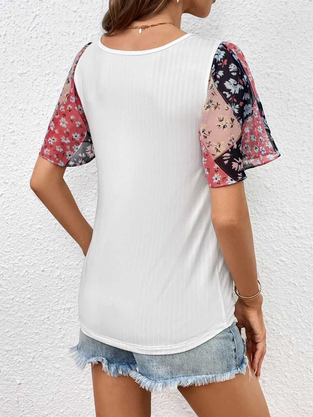 Printed Puff Sleeve Round Neck Tee, image 6