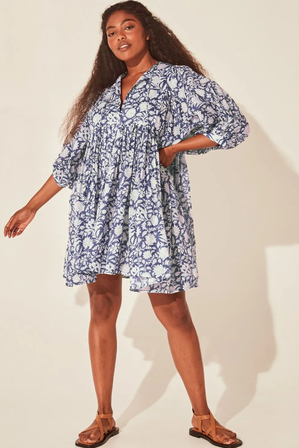 Floral Tie Neck Lantern Sleeve Dress, image 8