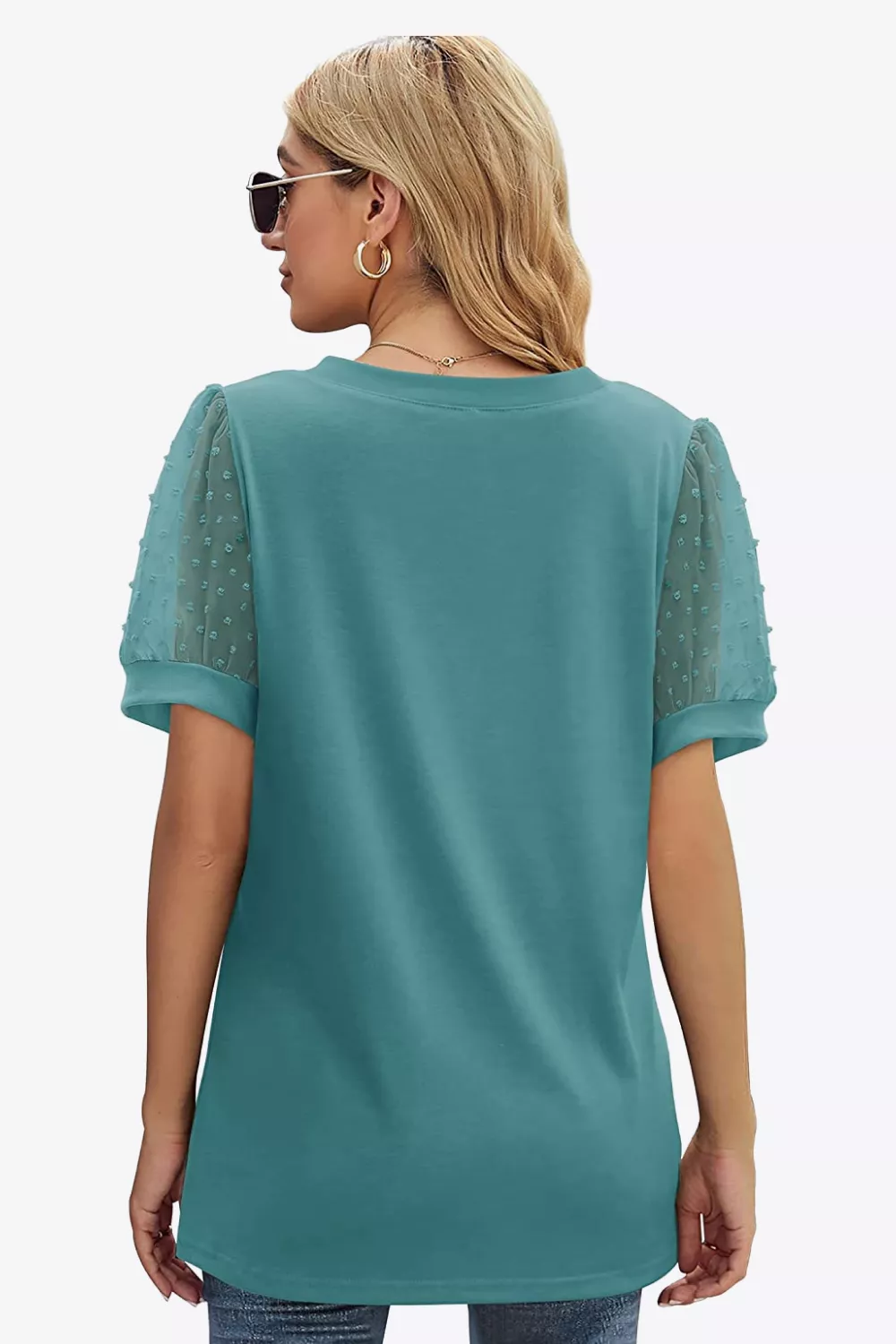 Swiss Dot Puff Sleeve V-Neck Tee, image 12