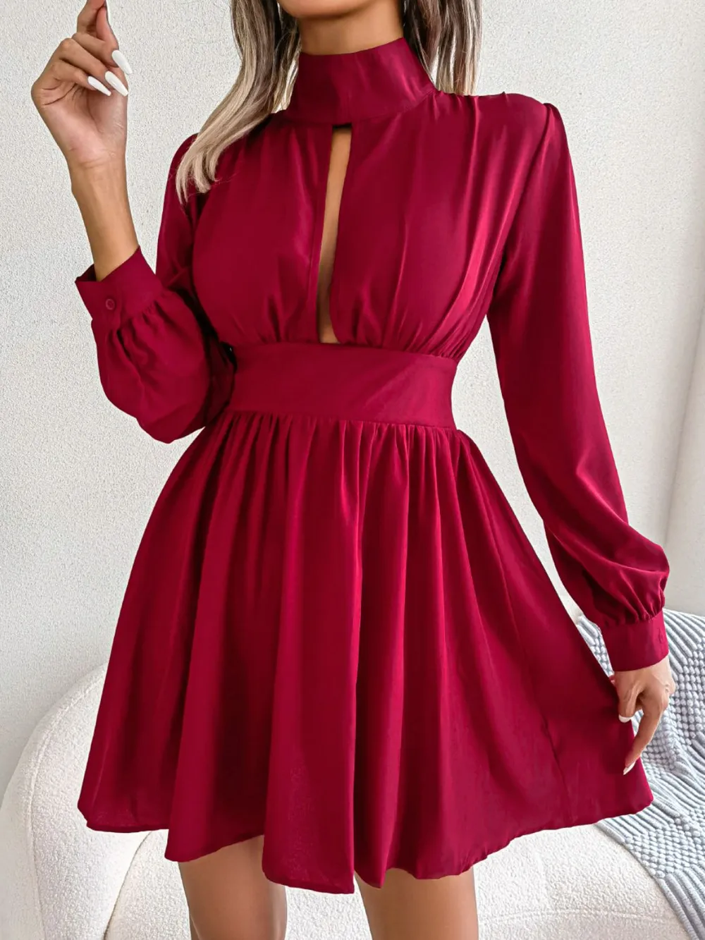 Cutout Turtleneck A-Line Mini Dress, image 6