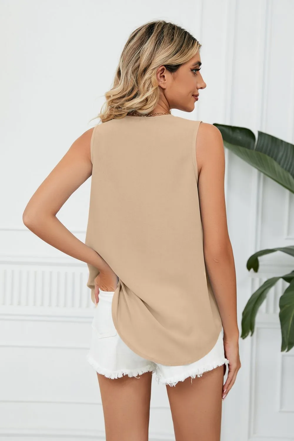 Contrast Trim Plunge Sleeveless Blouse, image 12