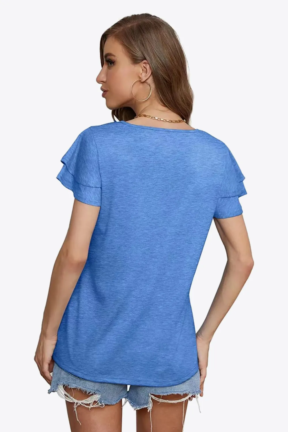 Tie-Neck Layered Flutter Sleeve Blouse, image 9