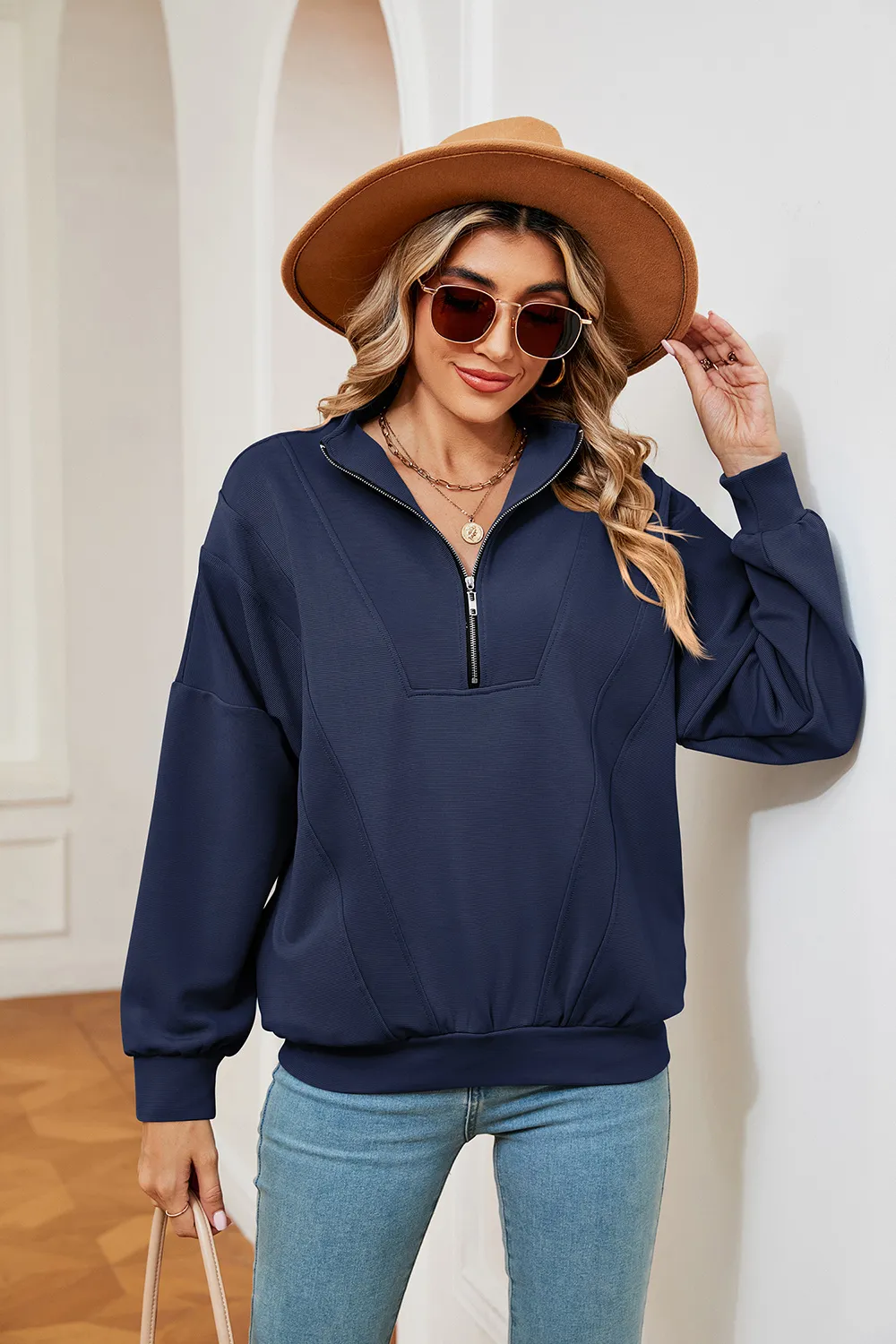 Half-Zip Dropped Shoulder Sweatshirt, image 8