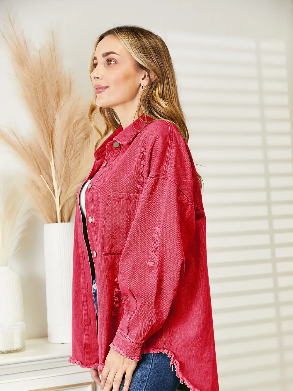 Distressed Raw Hem Denim Jacket, image 9