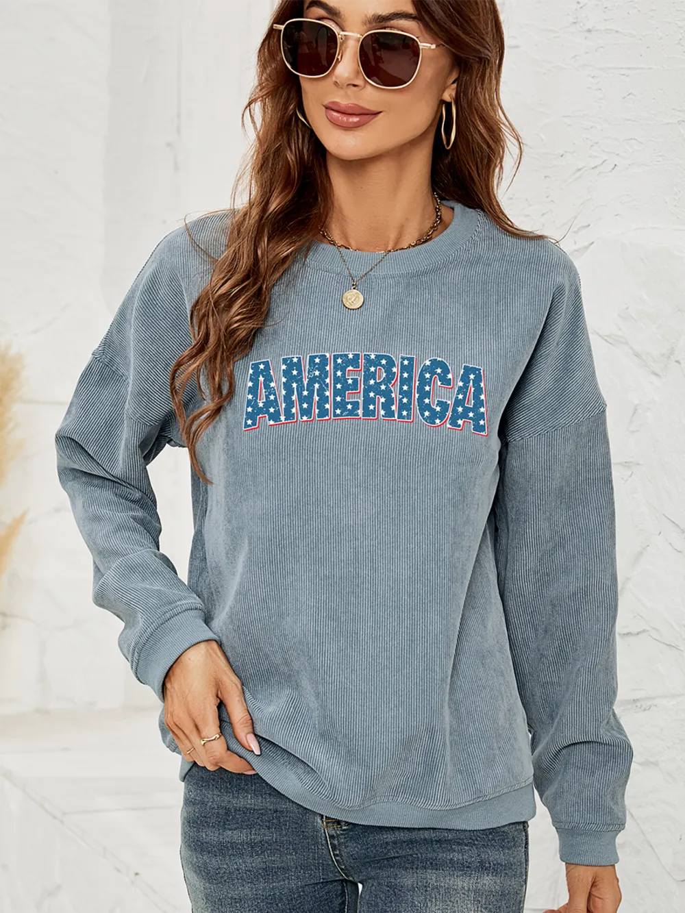 AMERICA Graphic Dropped Shoulder Sweatshirt, image 10