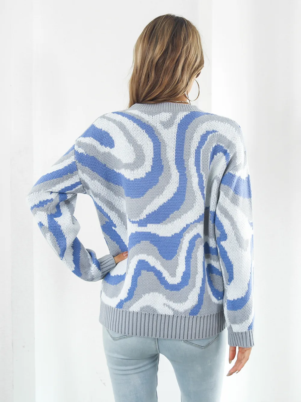 Round Neck Dropped Shoulder Sweater, image 3