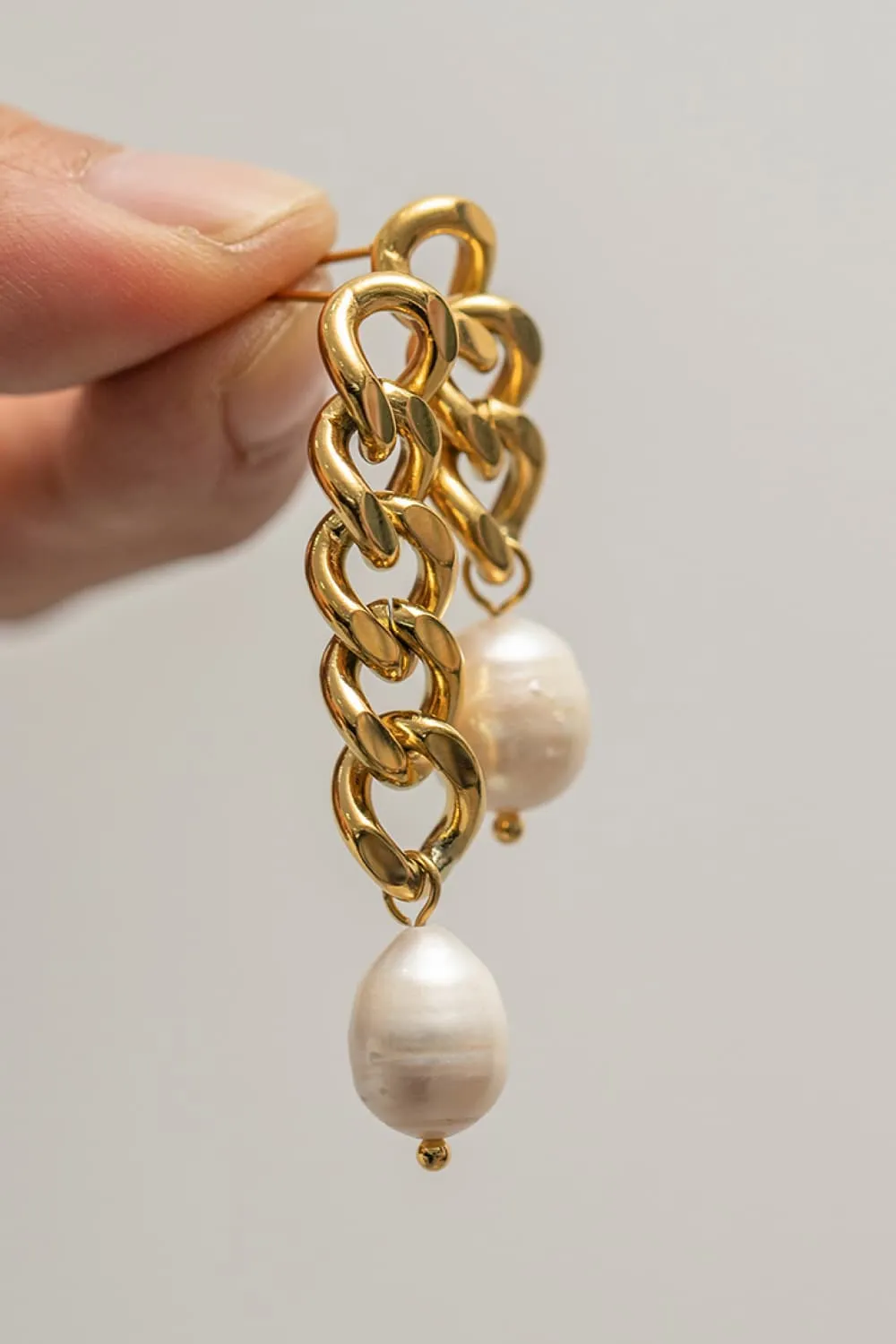 Stainless Steel Pearl Asymmetrical Earrings, image 7