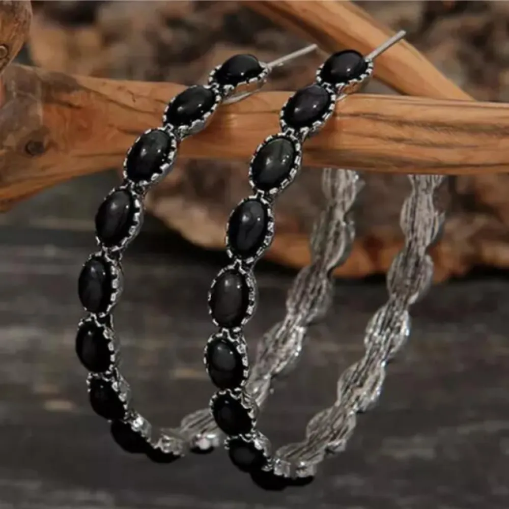 Artificial Turquoise C-Hoop Earrings, image 7