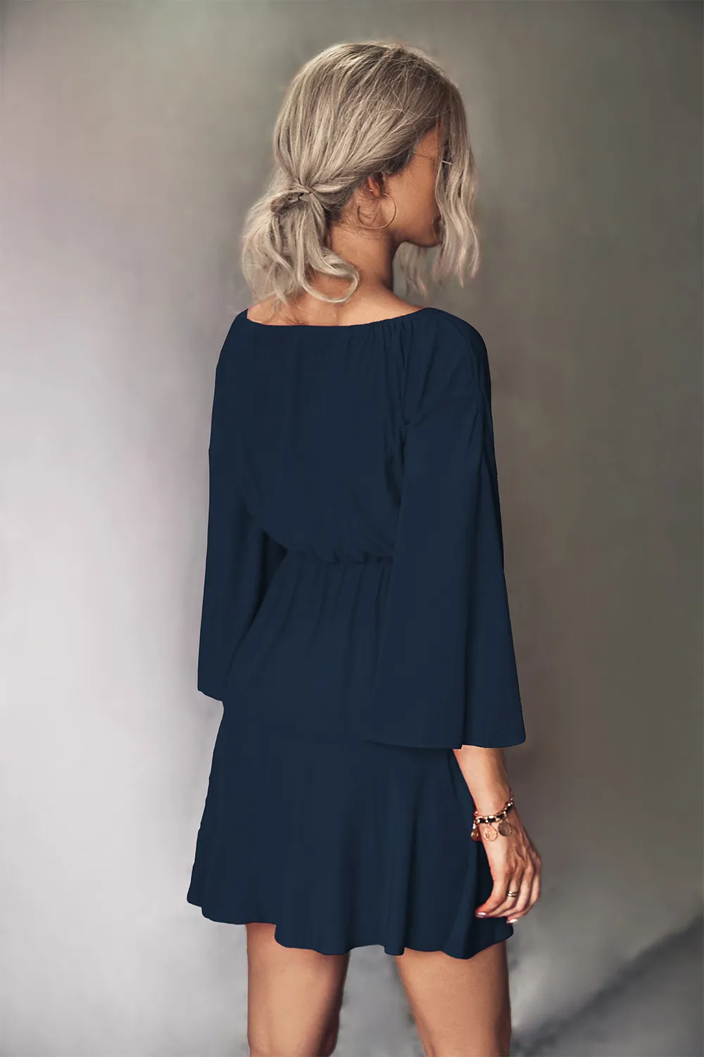 Tie Neck Flare Sleeve Mini Dress, image 6