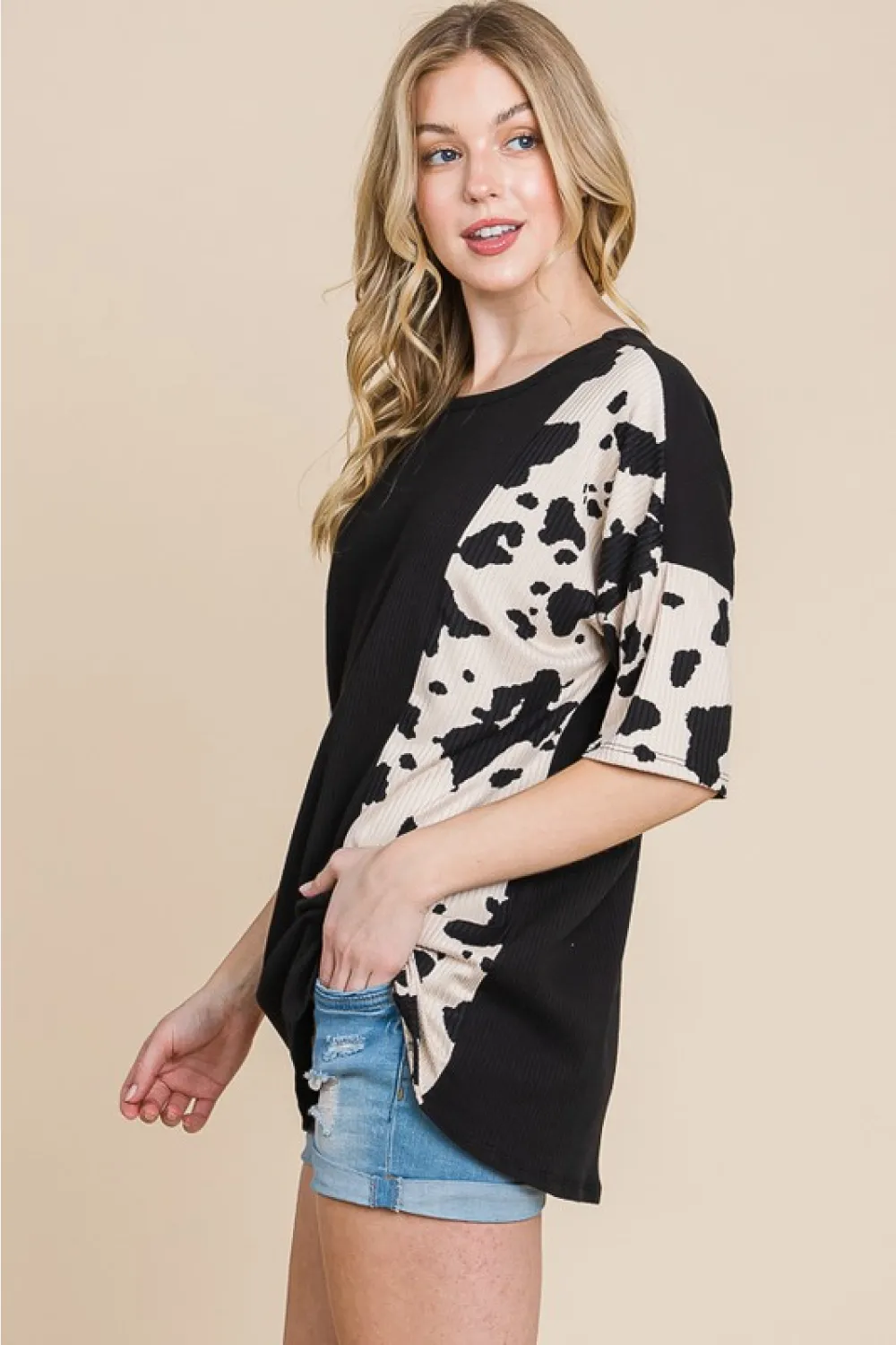 Rodeo Love Ribbed Animal Contrast Tee, image 5
