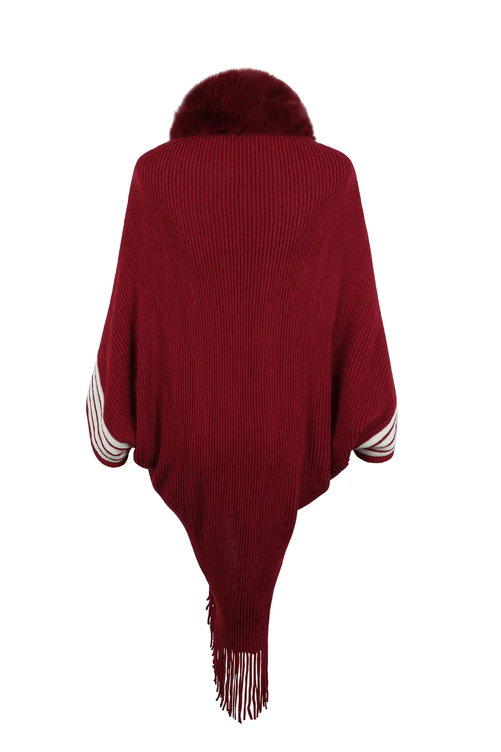 Striped Fringe Detail Long Sleeve Poncho, image 10