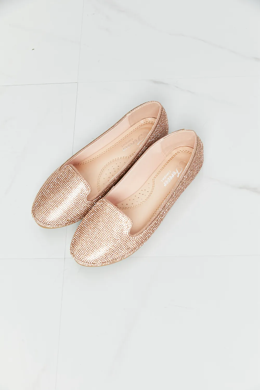 Rhinestone Round Toe Flats in Rose Gold, image 2