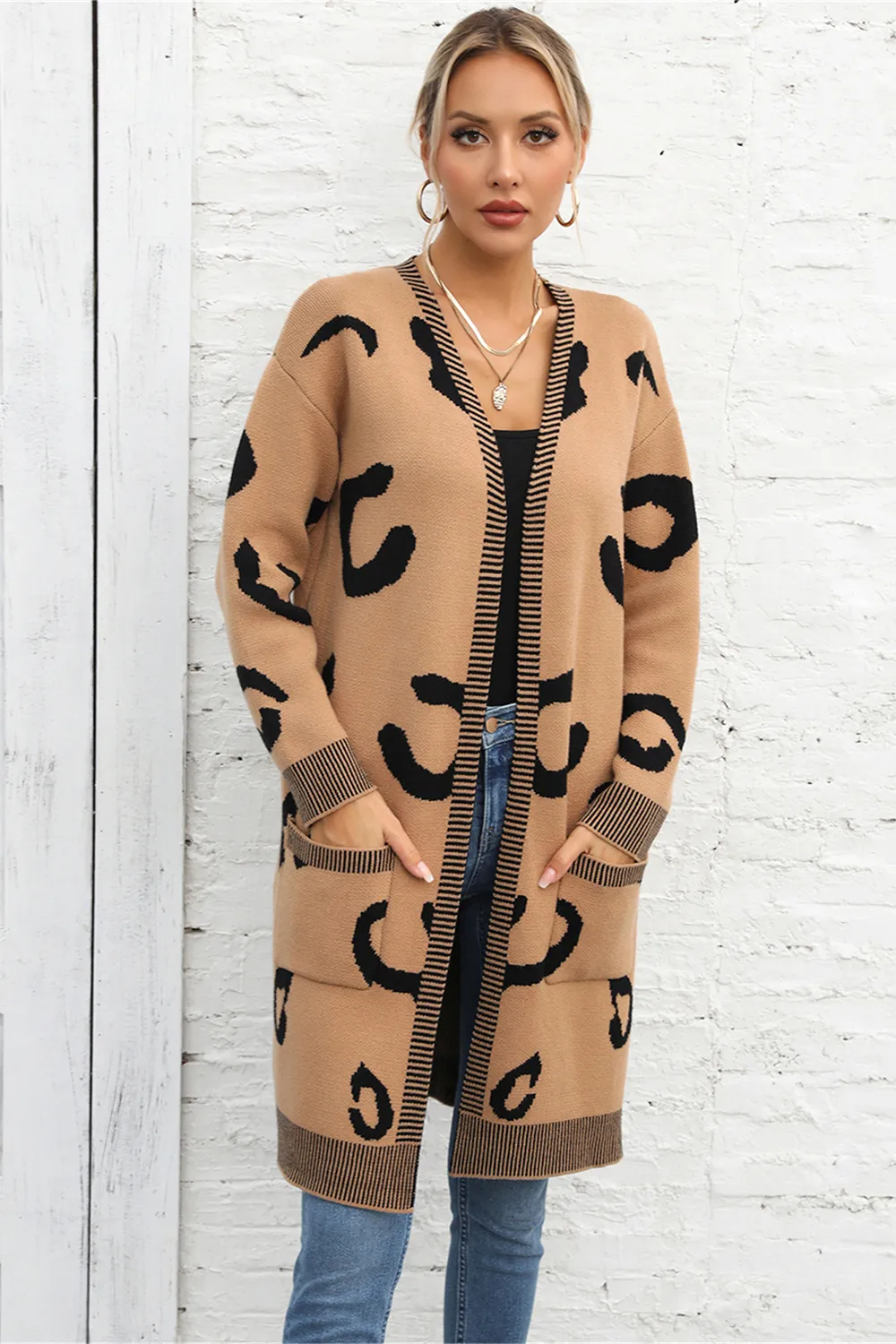 Printed Long Sleeve Cardigan with Pockets, image 5