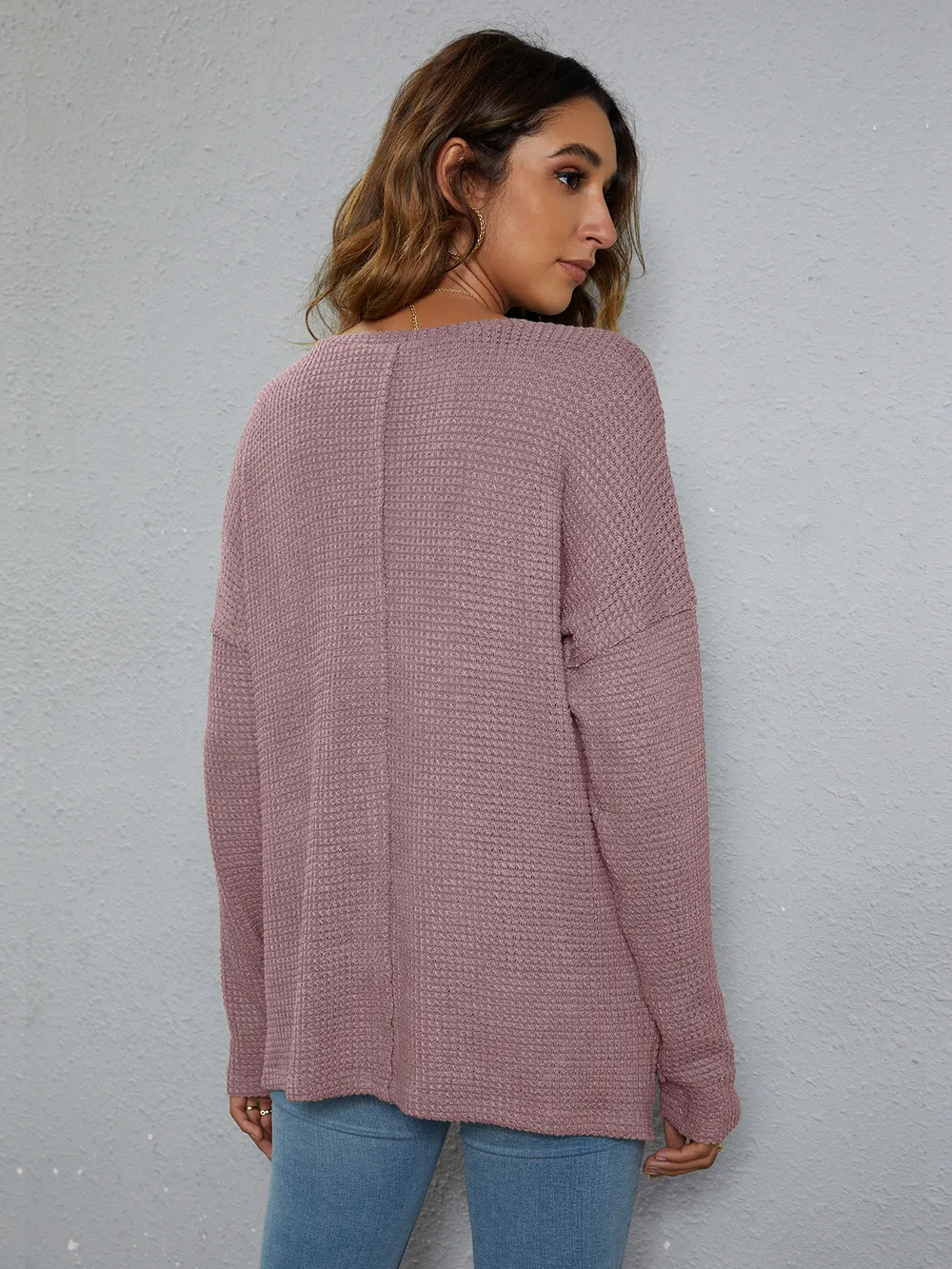 Dropped Shoulder High-Low Waffle-Knit Top, image 16