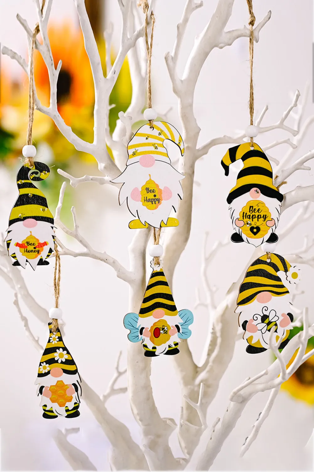 3-Pack Bee Wood Gnome Ornaments, image 2