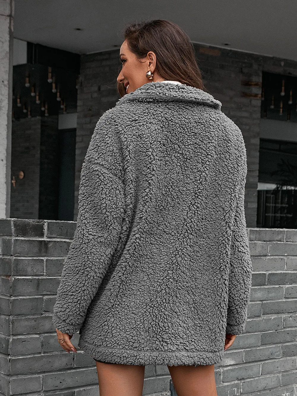 Zip-Up Collared Teddy Jacket, image 3