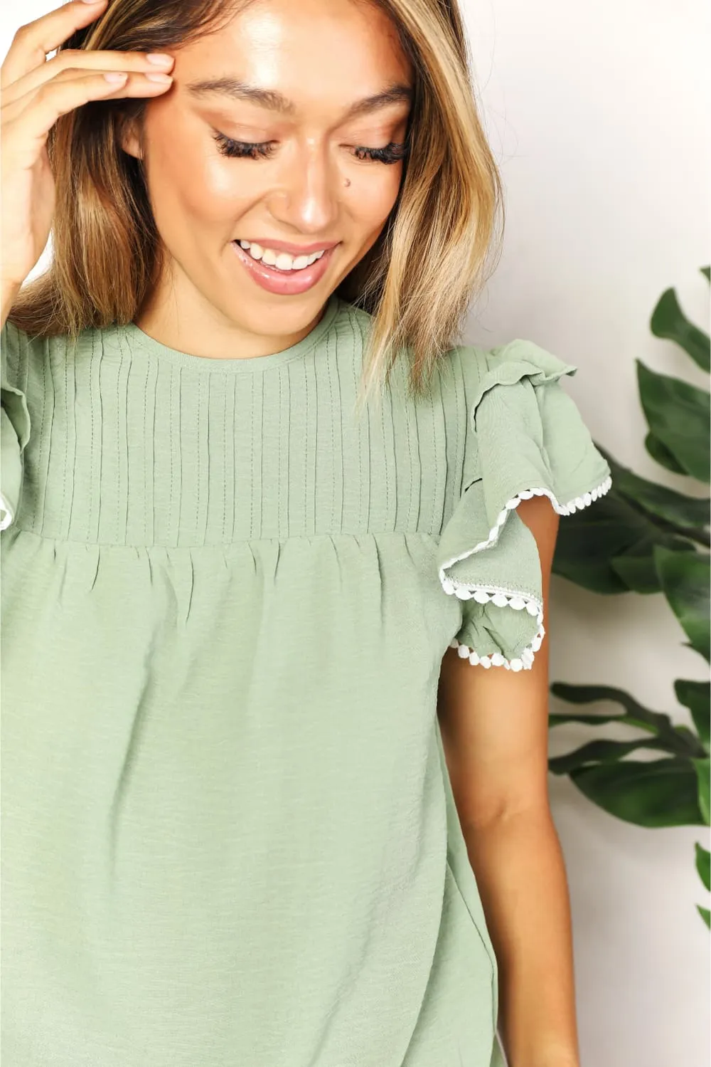 Pleated Detail Flutter Sleeve Blouse, image 3
