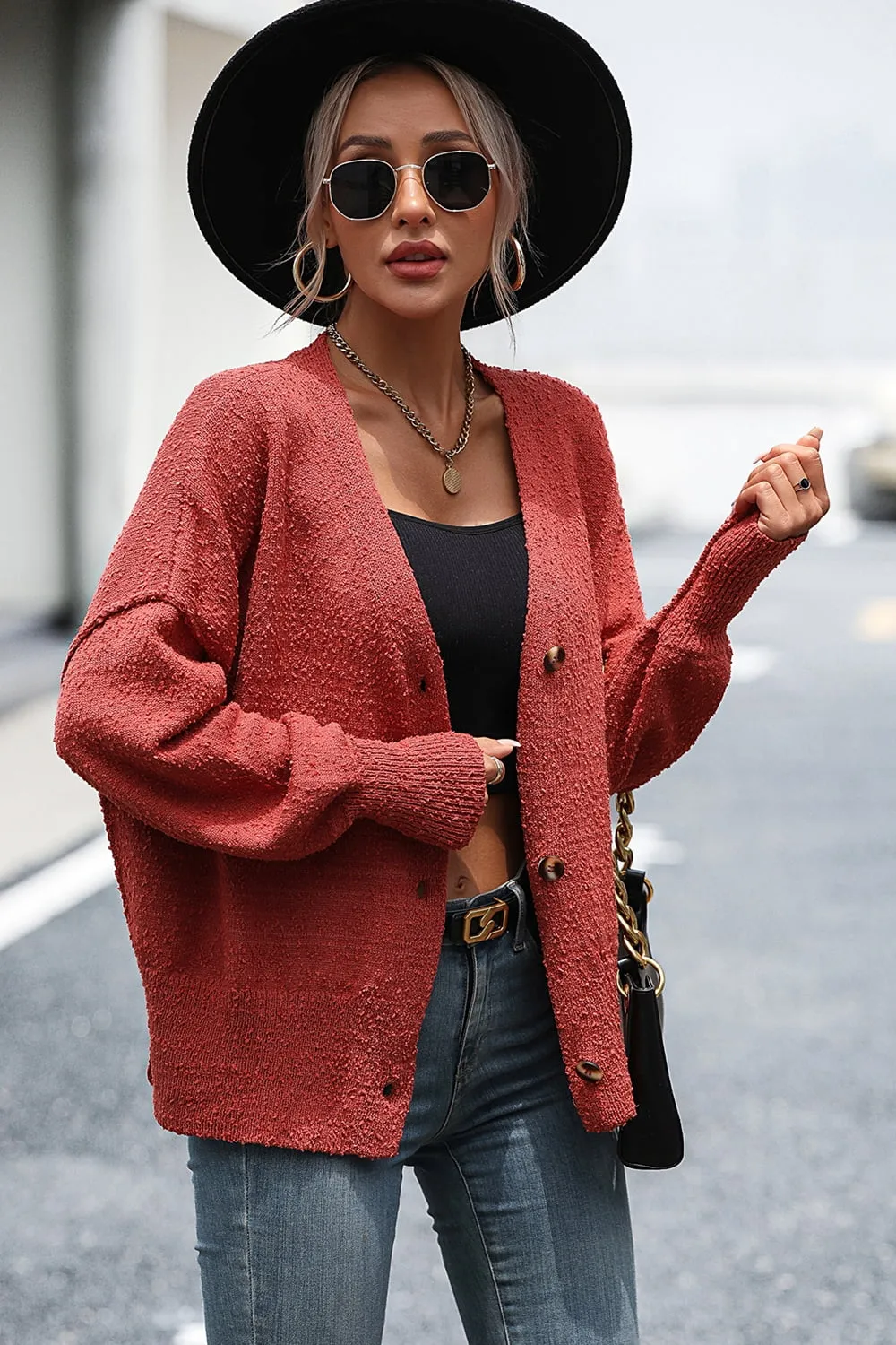 Button-Up Dropped Shoulder Cardigan, image 11