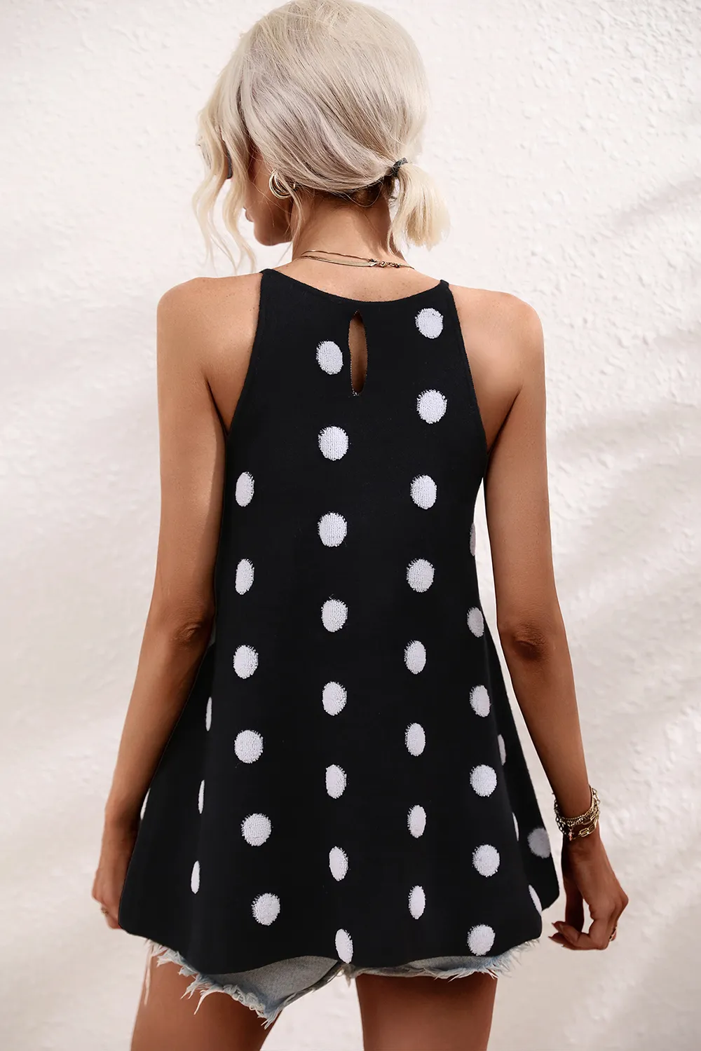 Polka Dot Round Neck Knit Tank, image 6