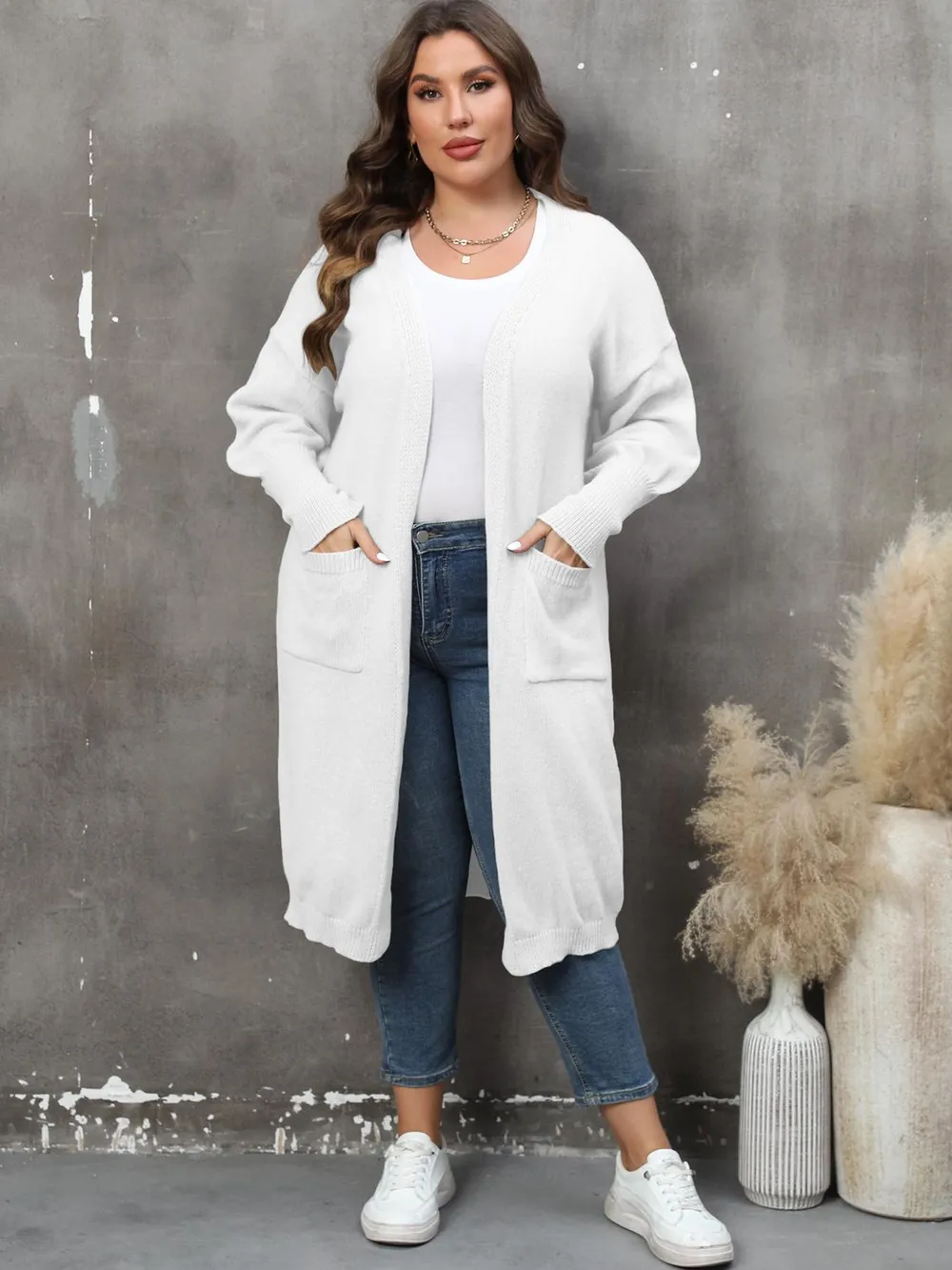 Plus Size Long Sleeve Pocketed Cardigan, image 18