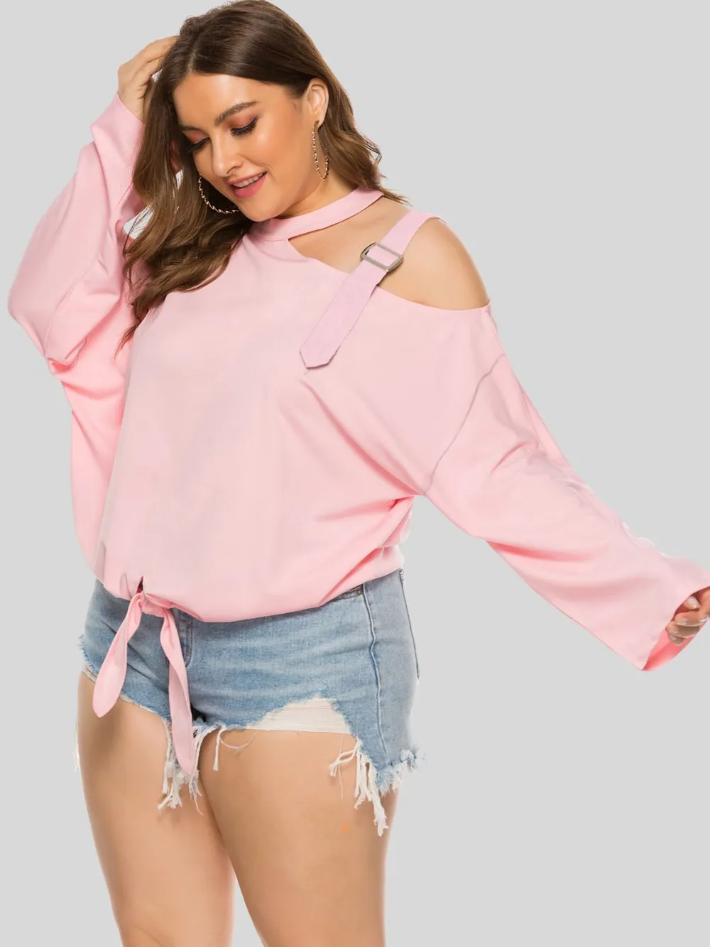Plus Size Cold-Shoulder Tied Top, image 7