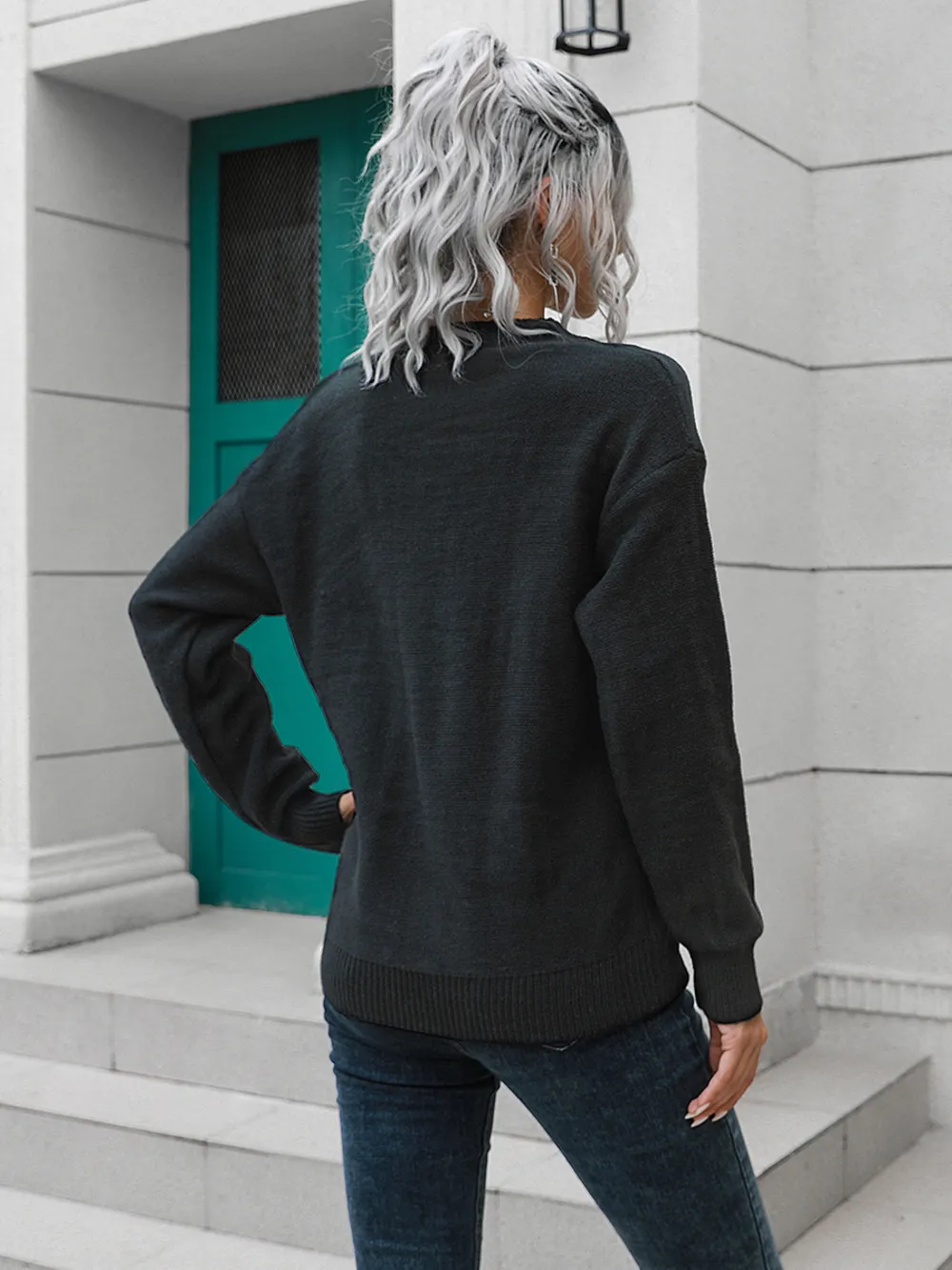 Dropped Shoulder Button Detail Sweater, image 2