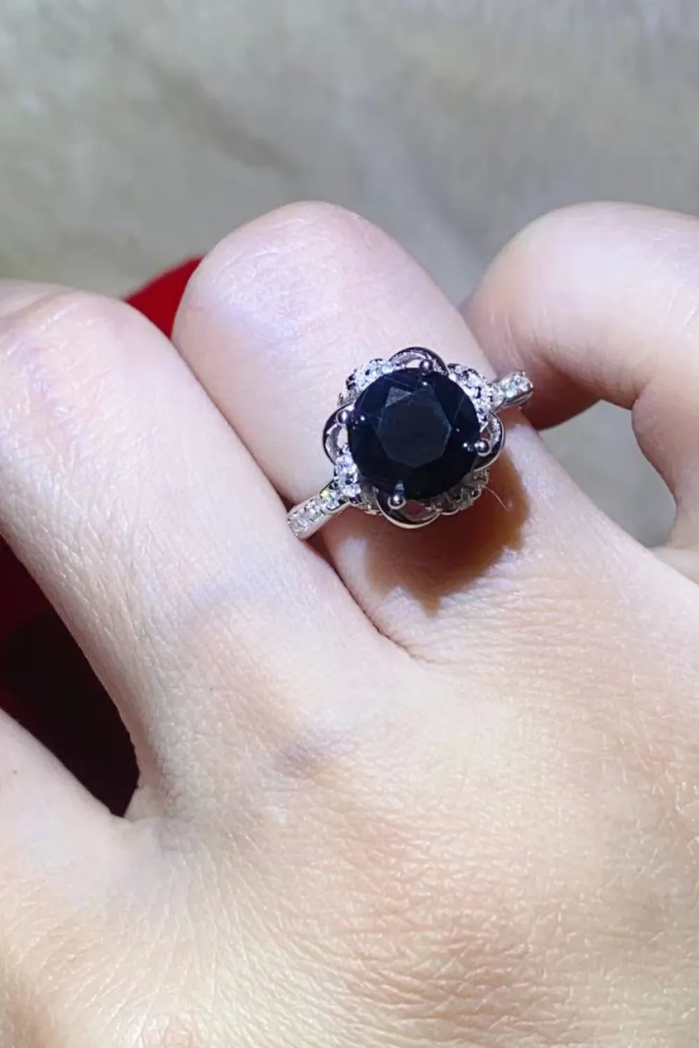 2 Carat Black Moissanite Floral Ring, image 2