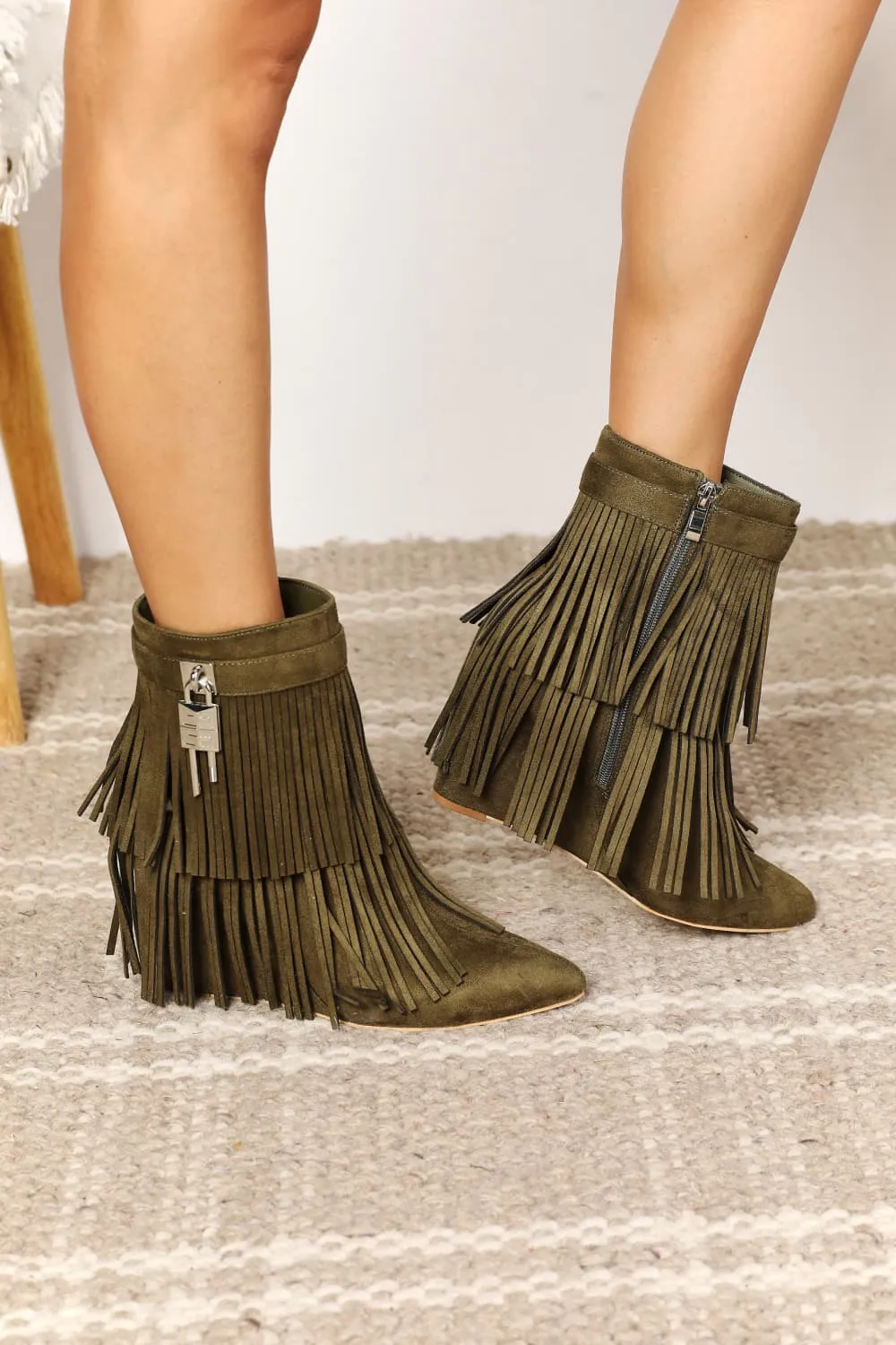 Women's Tassel Wedge Heel Ankle Booties, image 3