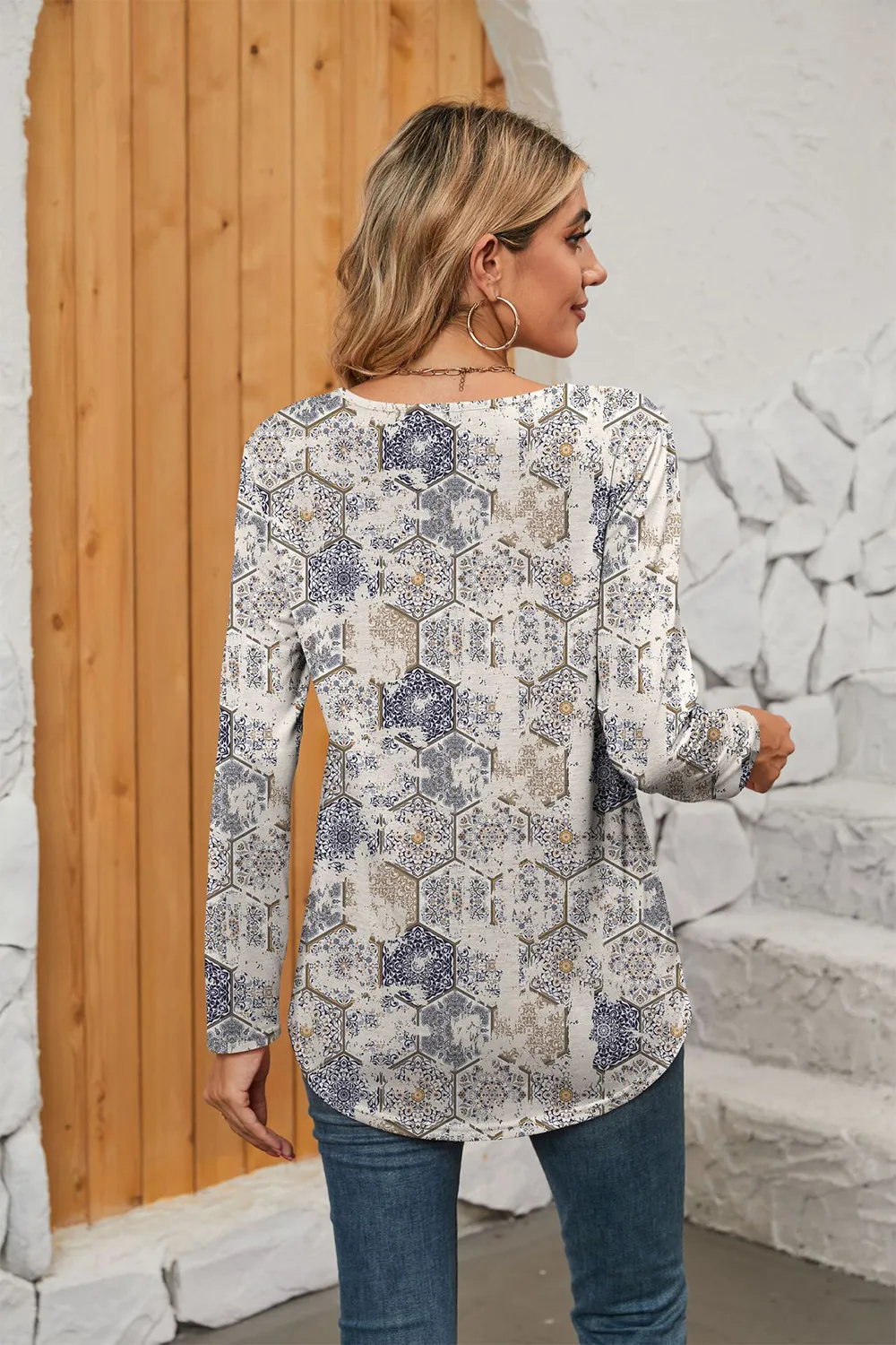 Printed Square Neck Long Sleeve Blouse, image 15