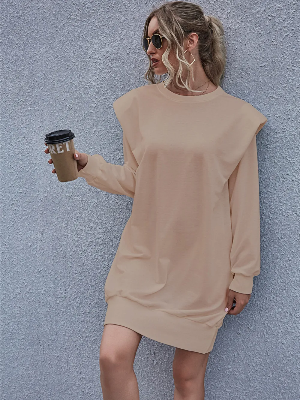 Round Neck Long Sleeve Mini Dress, image 5