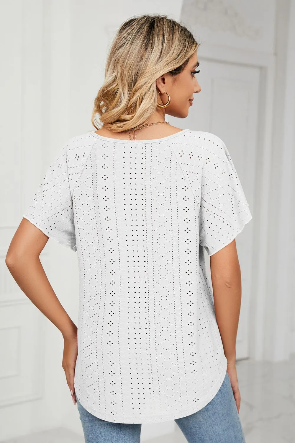 Eyelet Tie-Neck Flutter Sleeve Top, image 7