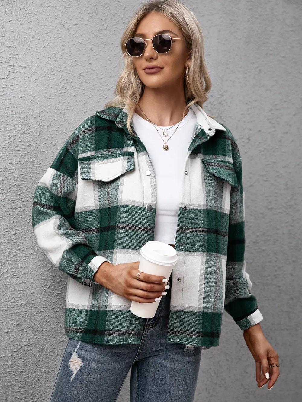 Plaid Long Sleeve Shirt Jacket, image 11