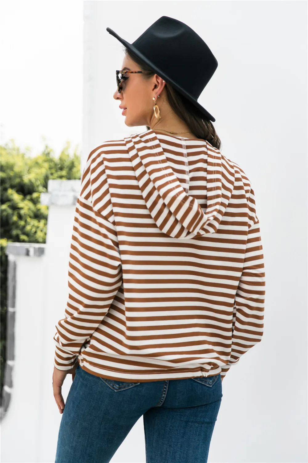 Striped Half-Button Dropped Shoulder Hoodie, image 7
