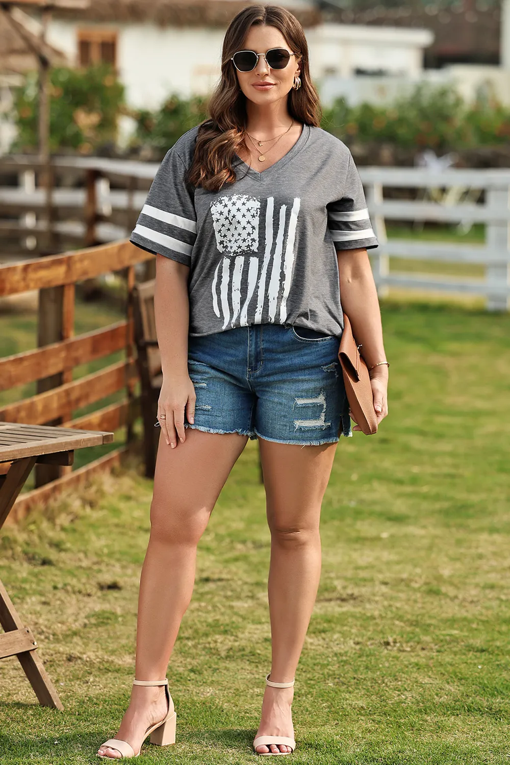 Plus Size US Flag Graphic V-Neck Tee, image 3