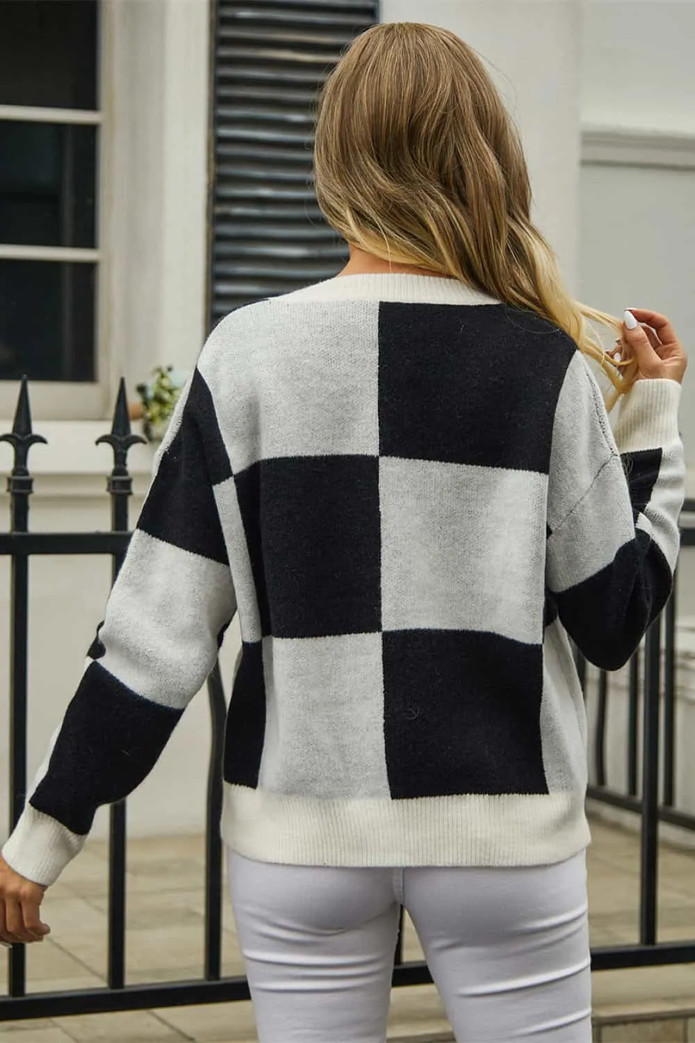 Plaid V-Neck Dropped Shoulder Cardigan, image 6