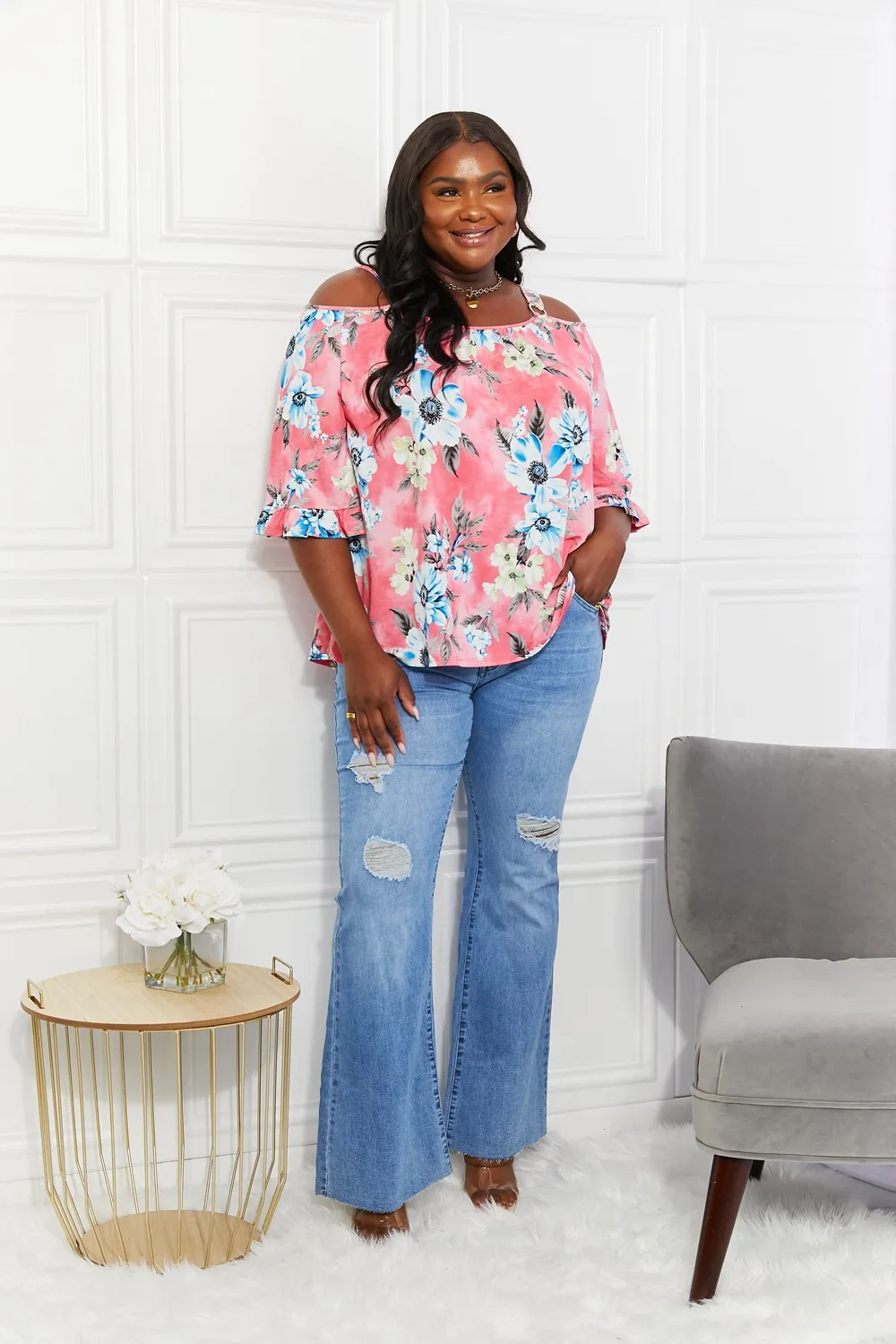 Full Size Fresh Take Floral Cold-Shoulder Top, image 6