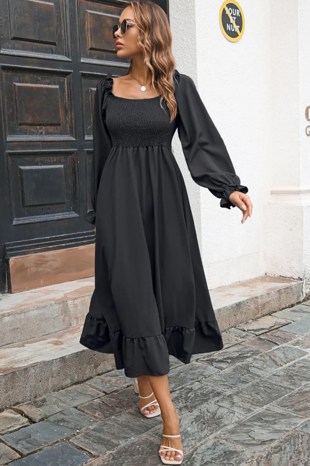 Smocked Ruffle Hem Flounce Sleeve Dress, image 11