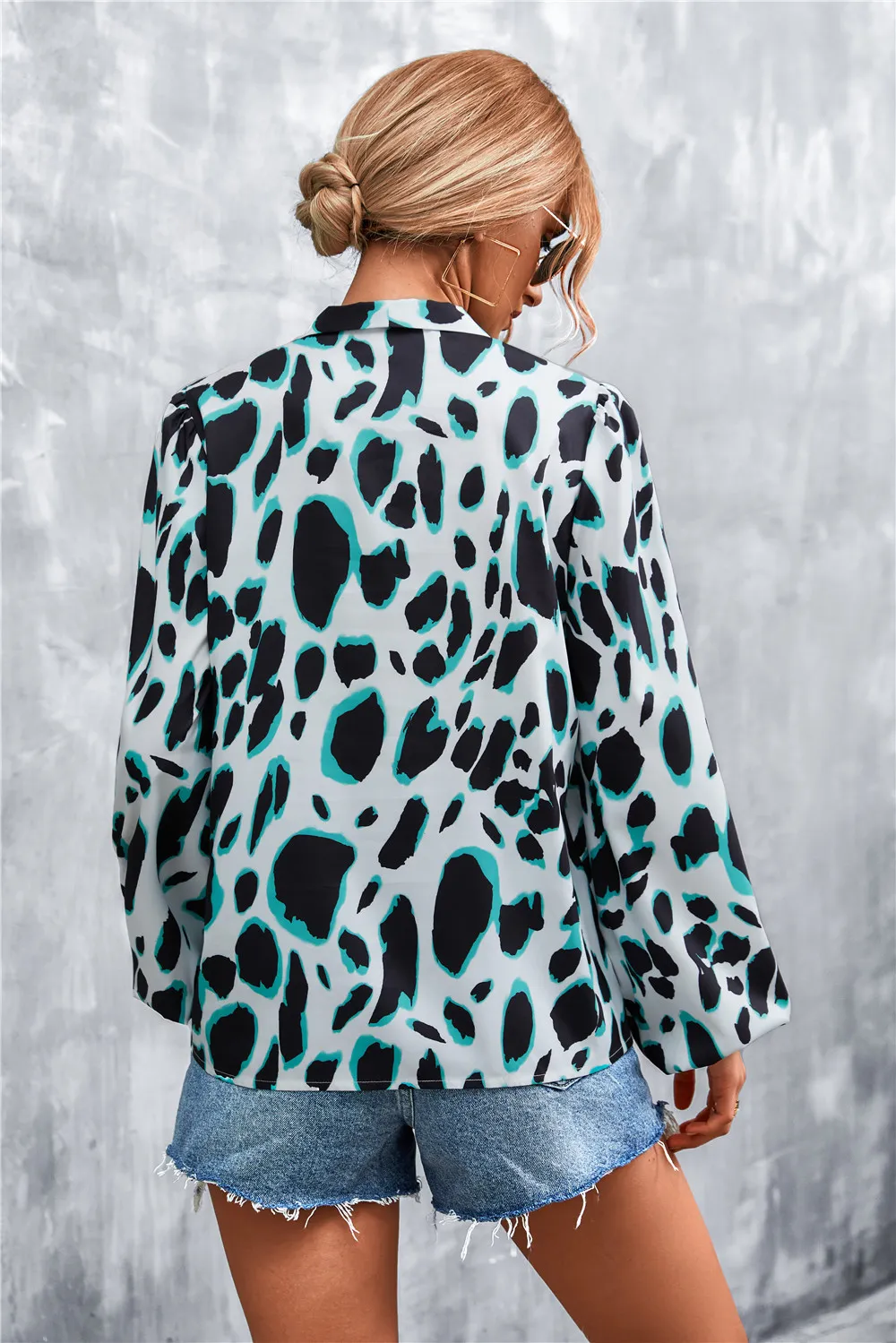 Printed Tie Neck Puff Sleeve Blouse, image 12