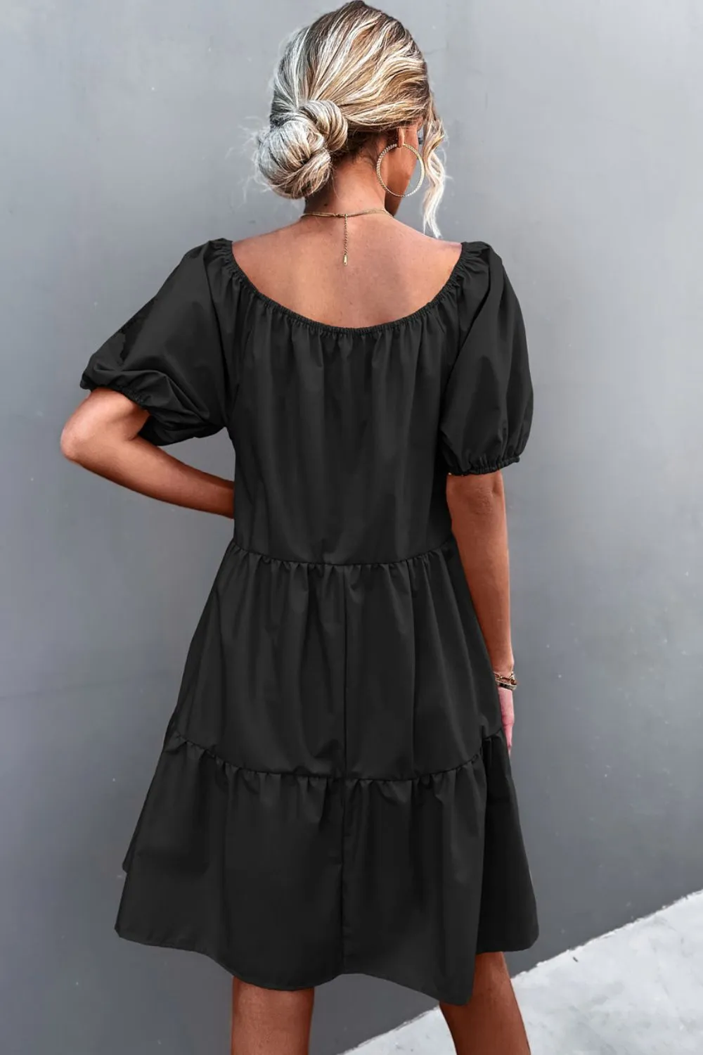 Square Neck Short Sleeve Mini Dress, image 4