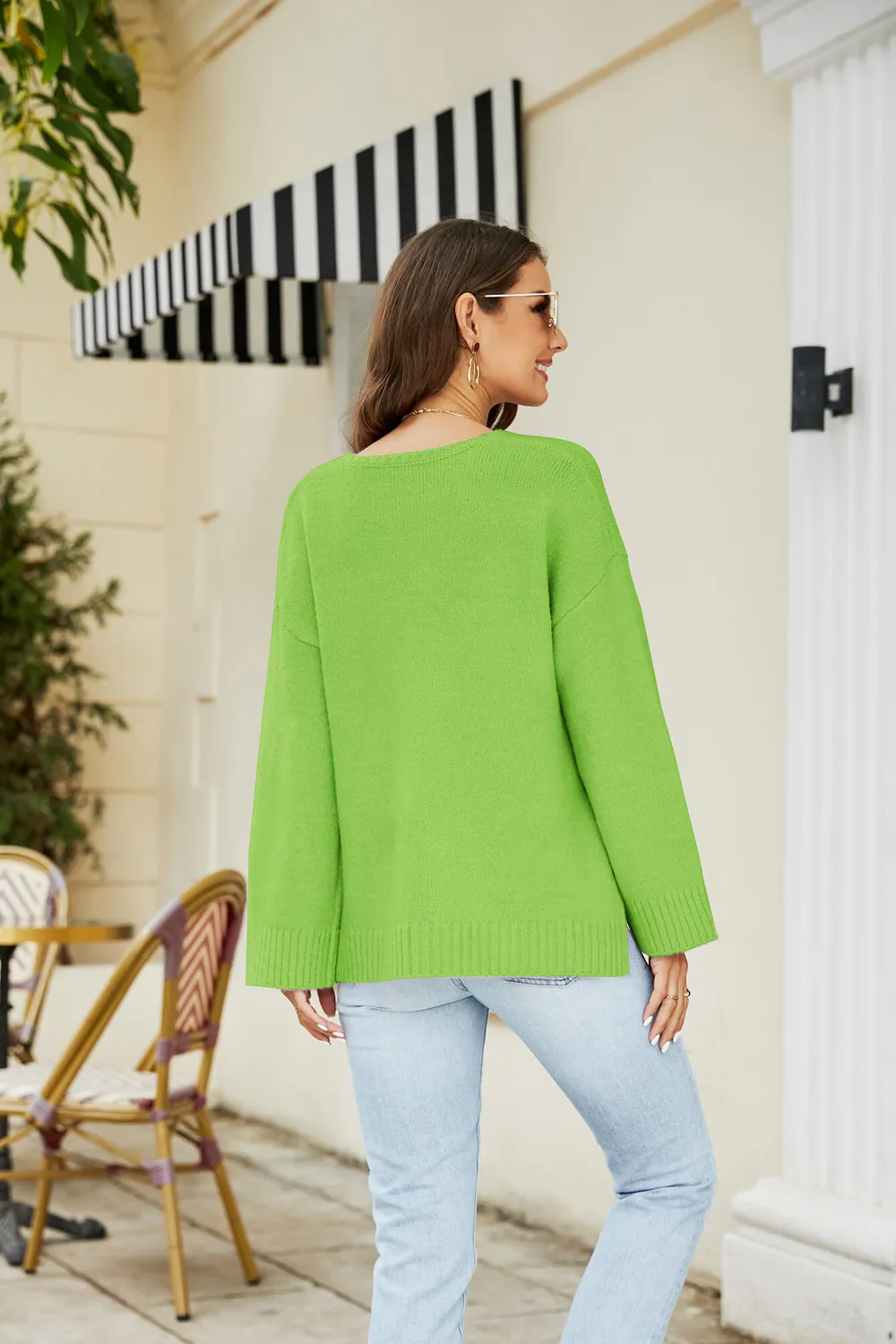 Drop Shoulder V-Neck Knit Pullover, image 12