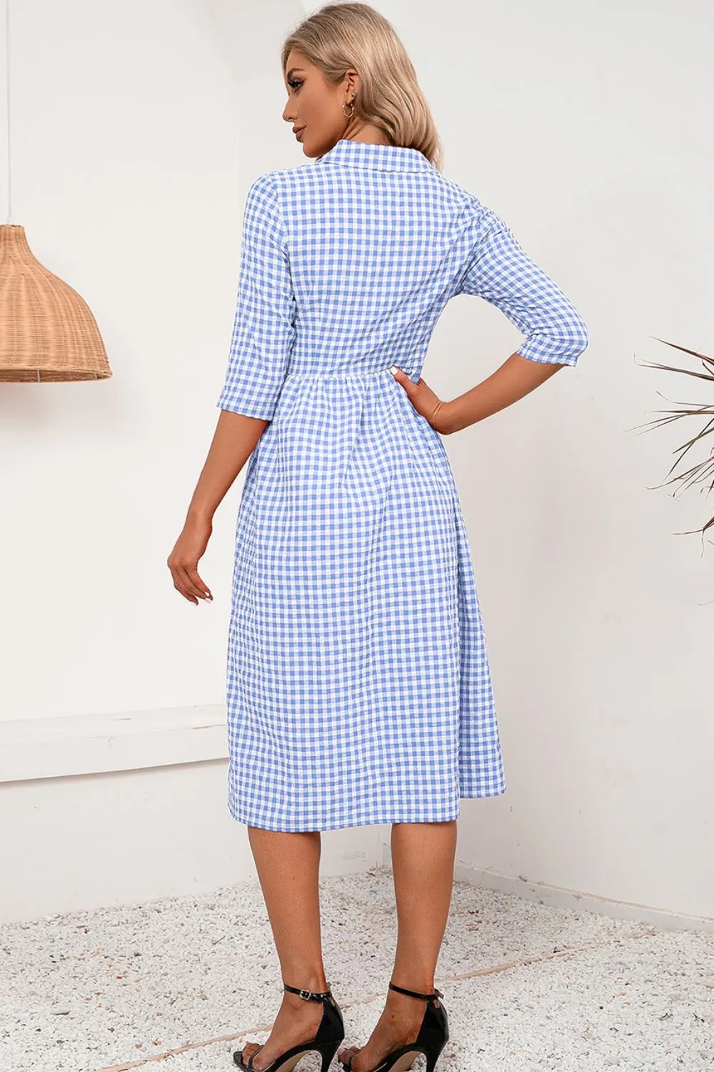 Plaid Collared Neck Midi Dress, image 10