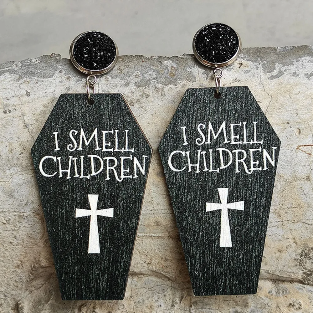 Coffin Shape Wooden Dangle Earrings, image 4