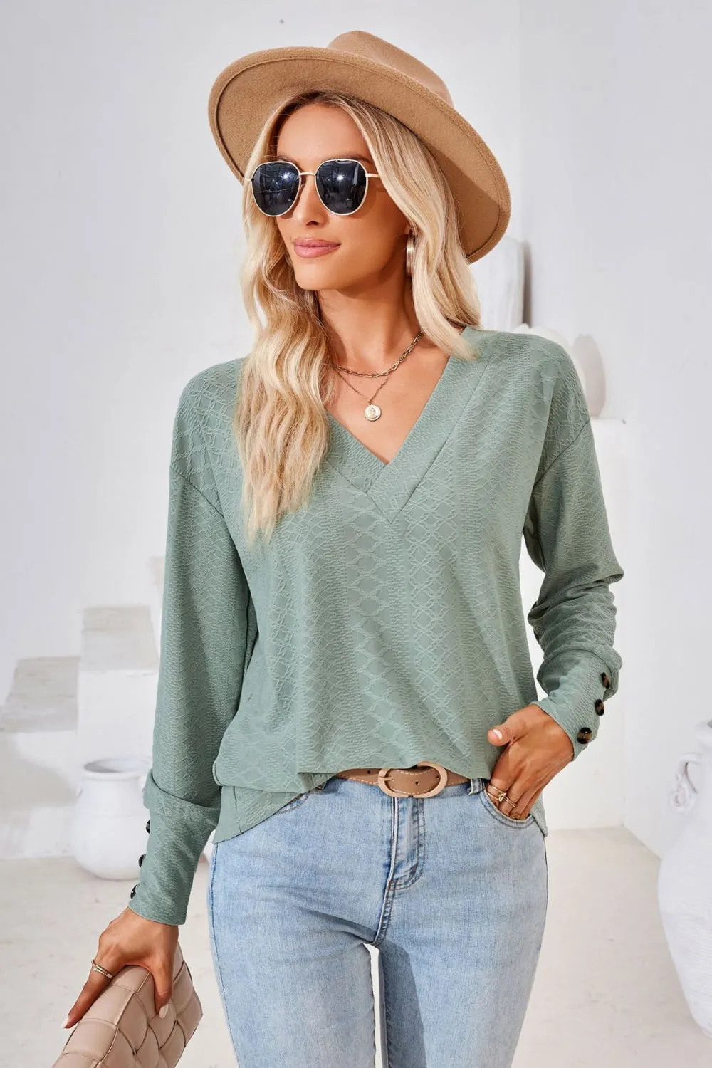V-Neck Long Sleeve Blouse, image 14