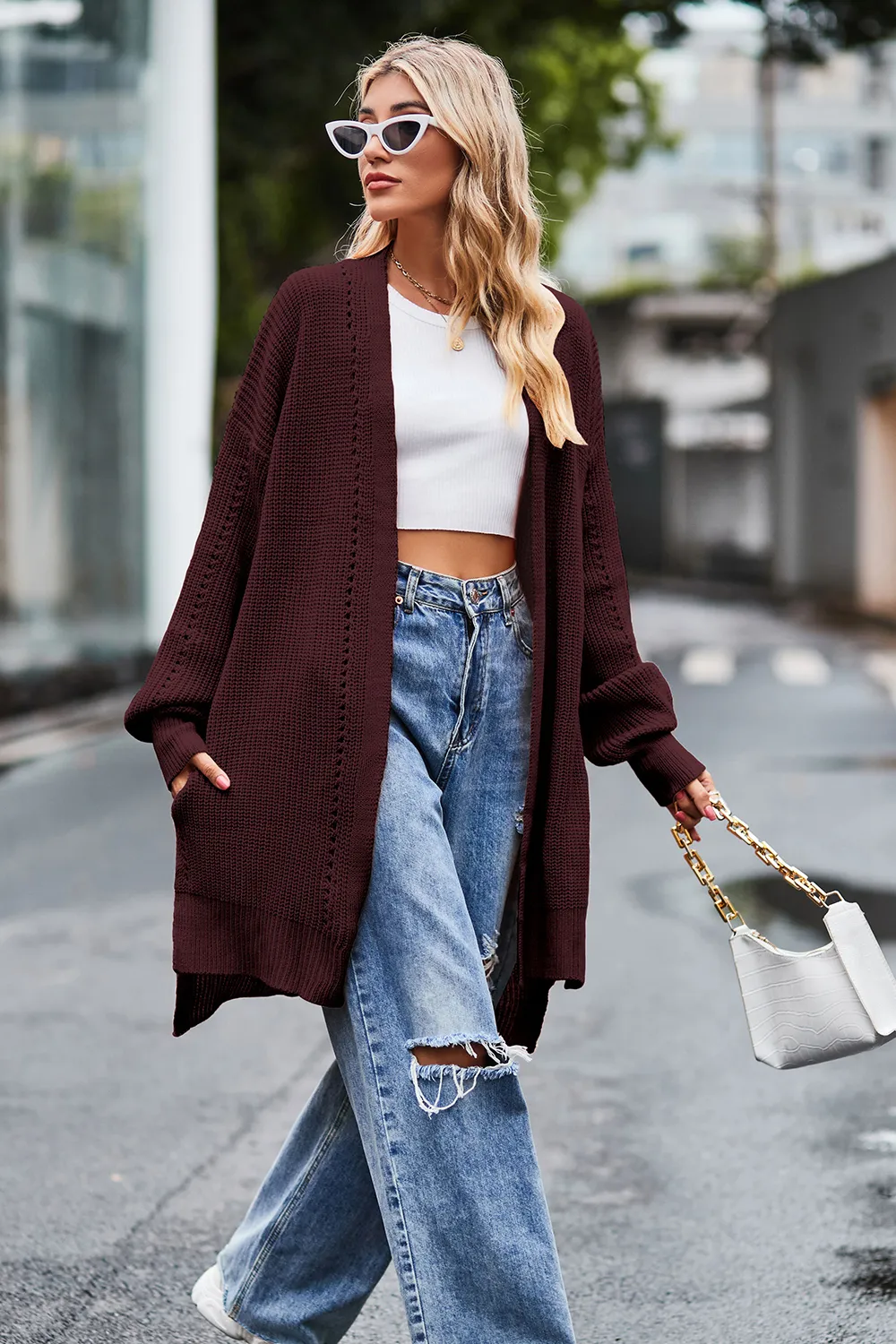 Open Front Dropped Shoulder Longline Cardigan, image 15